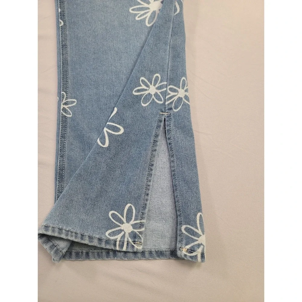 Justice Girls‎ Daisy Print Wide Leg Jeans Size 14 Light Wash Y2K Retro Floral